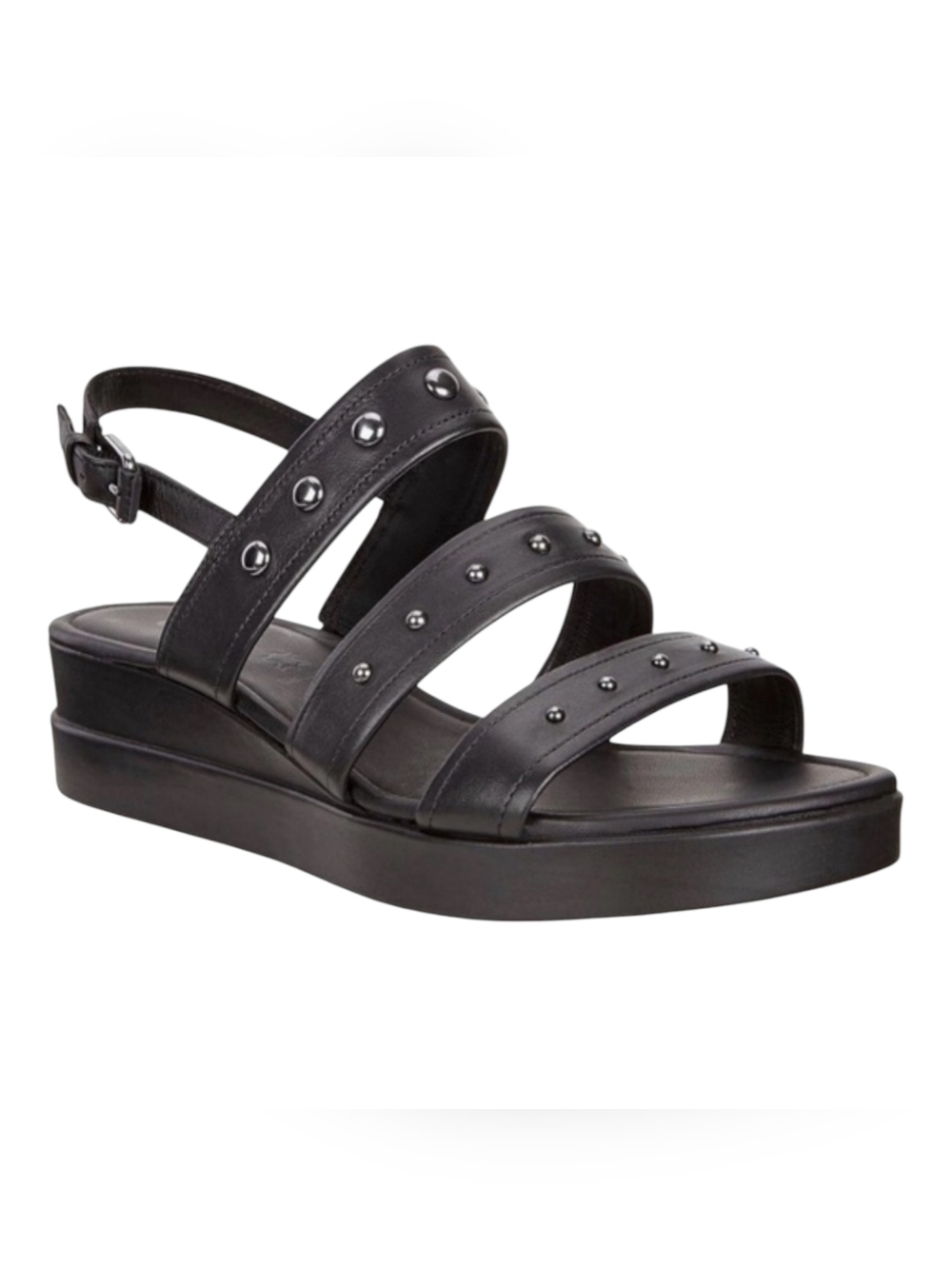Ecco Studded Leather Wedge Sandals Black Women's 39